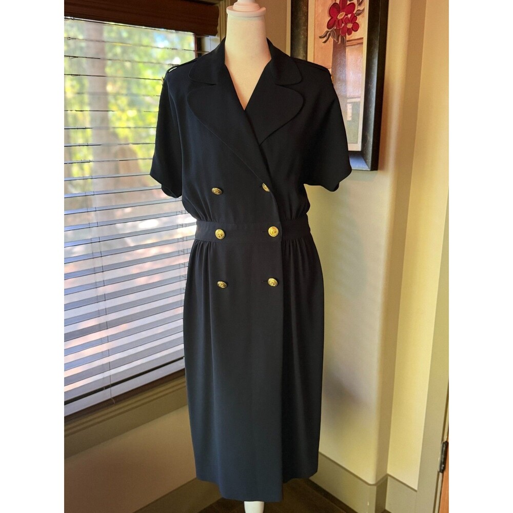 Vintage 80s 90s Liz Claiborne Double Breasted Dress Black Gold Buttons Size 6